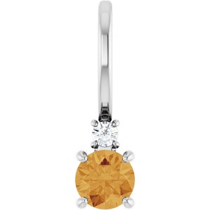 Platinum Natural Citrine & .02 CT Natural Diamond Charm/Pendant