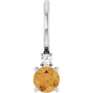 14K White Gold Natural Citrine & .02 CT Natural Diamond Charm/Pendant