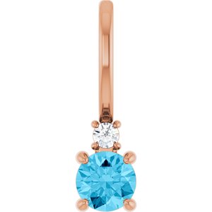 14K Rose Gold Natural Aquamarine & .02 CT Natural Diamond Charm/Pendant