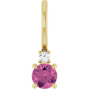 14K Yellow Gold Natural Pink Tourmaline & .02 CT Natural Diamond Charm/Pendant