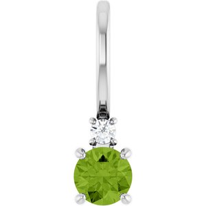 14K White Gold Natural Peridot & .02 CT Natural Diamond Charm/Pendant