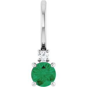 14K White Gold Lab-Grown Emerald & .02 CT Natural Diamond Charm/Pendant