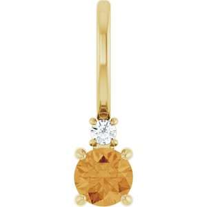 14K Yellow Gold Natural Citrine & .02 CT Natural Diamond Charm/Pendant