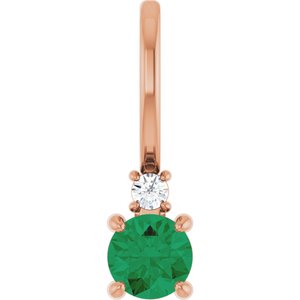 14K Rose Gold Natural Emerald & .02 CT Natural Diamond Charm/Pendant
