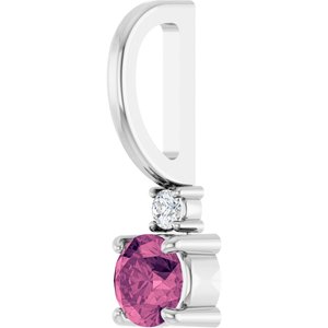 14K White Gold Natural Pink Tourmaline & .02 CT Natural Diamond Charm/Pendant – image 2