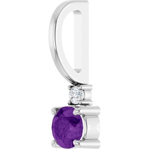 14K White Gold Natural Amethyst & .02 CT Natural Diamond Charm/Pendant – image 2