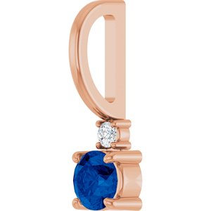 14K Rose Gold Natural Blue Sapphire & .02 CT Natural Diamond Charm/Pendant – image 2