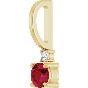 14K Yellow Gold Lab-Grown Ruby & .02 CT Natural Diamond Charm/Pendant – image 2