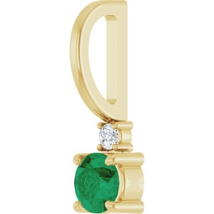 14K Yellow Gold Lab-Grown Emerald & .02 CT Natural Diamond Charm/Pendant – image 2