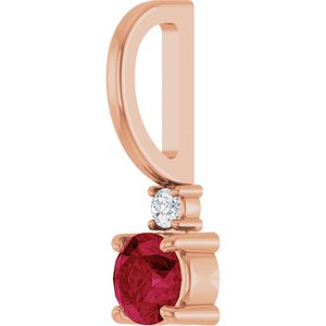 14K Rose Gold Lab-Grown Ruby & .02 CT Natural Diamond Charm/Pendant – image 2