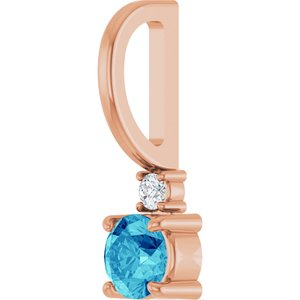 14K Rose Gold Natural Blue Zircon & .02 CT Natural Diamond Charm/Pendant – image 2