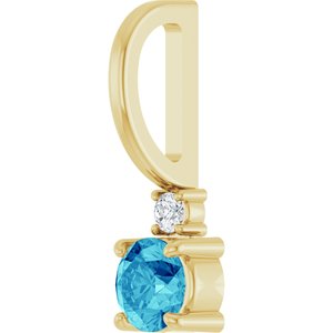 14K Yellow Gold Natural Blue Zircon & .02 CT Natural Diamond Charm/Pendant – image 2