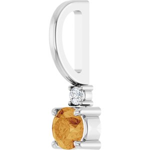 Sterling Silver Natural Citrine & .02 CT Natural Diamond Charm/Pendant