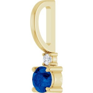 14K Yellow Gold Lab-Grown Blue Sapphire & .02 CT Natural Diamond Charm/Pendant – image 2