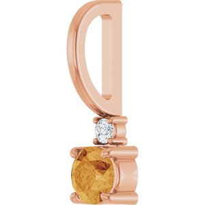 14K Rose Gold Natural Citrine & .02 CT Natural Diamond Charm/Pendant
