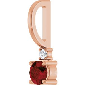 14K Rose Gold Natural Mozambique Garnet & .02 CT Natural Diamond Charm/Pendant – image 2