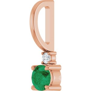 14K Rose Gold Lab-Grown Emerald & .02 CT Natural Diamond Charm/Pendant – image 2