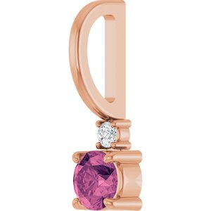 14K Rose Gold Natural Pink Tourmaline & .02 CT Natural Diamond Charm/Pendant – image 2