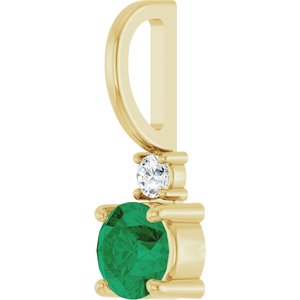 14K Yellow Gold Lab-Grown Emerald & .03 CT Natural Diamond Charm/Pendant – image 2