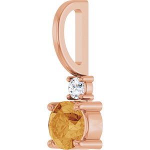 14K Rose Gold Natural Citrine & .03 CT Natural Diamond Charm/Pendant – image 2