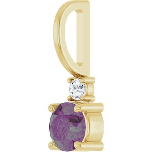 14K Yellow Gold Lab-Grown Alexandrite & .03 CT Natural Diamond Charm/Pendant – image 2