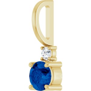 14K Yellow Gold Lab-Grown Blue Sapphire & .03 CT Natural Diamond Charm/Pendant – image 2
