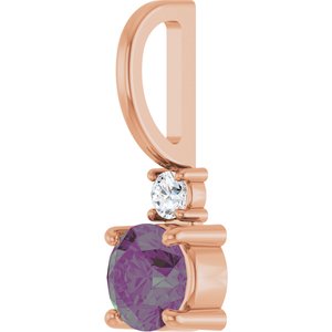 14K Rose Gold Lab-Grown Alexandrite & .03 CT Natural Diamond Charm/Pendant – image 2