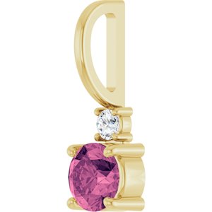 14K Yellow Gold Natural Pink Tourmaline & .03 CT Natural Diamond Charm/Pendant – image 2