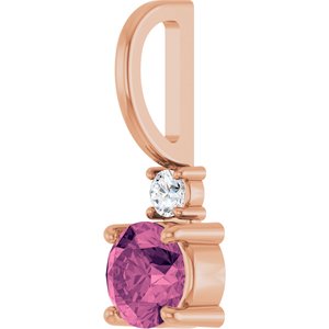 14K Rose Gold Natural Pink Tourmaline & .03 CT Natural Diamond Charm/Pendant – image 2