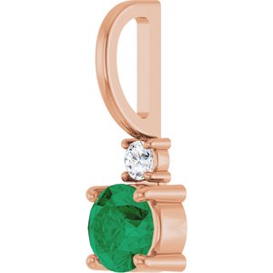 14K Rose Gold Lab-Grown Emerald & .03 CT Natural Diamond Charm/Pendant – image 2