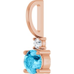 14K Rose Gold Natural Aquamarine & .03 CT Natural Diamond Charm/Pendant – image 2