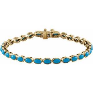 14K Yellow Gold Natural Turquoise Line 7" Bracelet