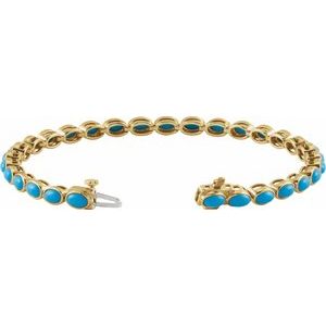 14K Yellow Gold Vermeil Natural Turquoise Line 7" Bracelet – image 3