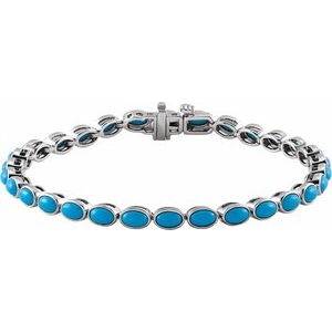 14K White Gold Natural Turquoise Line 7" Bracelet