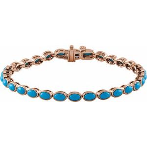 14K Rose Gold Natural Turquoise Line 7" Bracelet