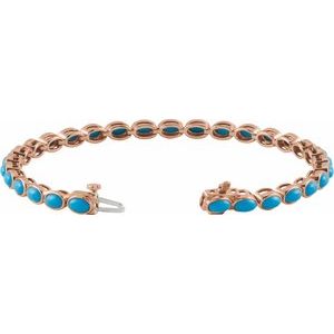 14K Rose Gold Natural Turquoise Line 7" Bracelet