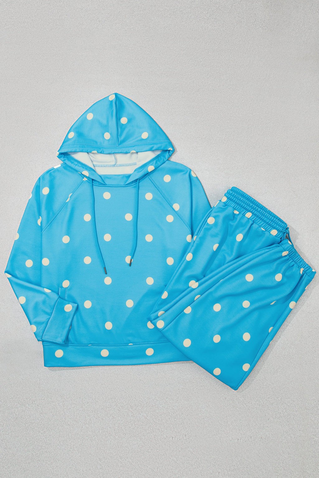 Plus Size Polka Dot Drawstring Hoodie & Pants Set