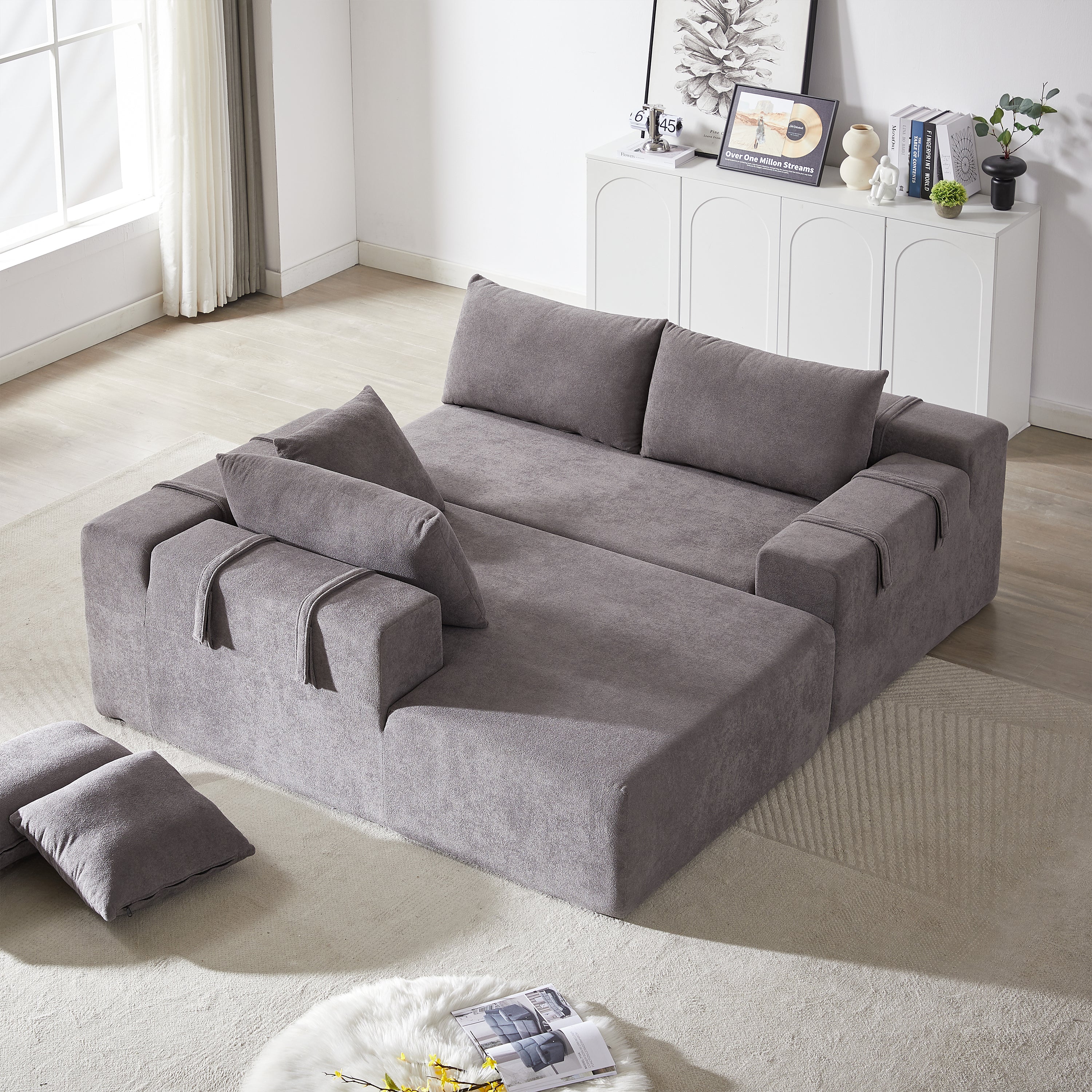Modern Chenille Upholstered Sectional Sofa Couch Set,Modular 108' L Shaped Sectional Living Room Sofa Set With 6 Pillows,Free Combination Sofa Couch for Living Room,Bedroom(Left Chaise)W834P240001