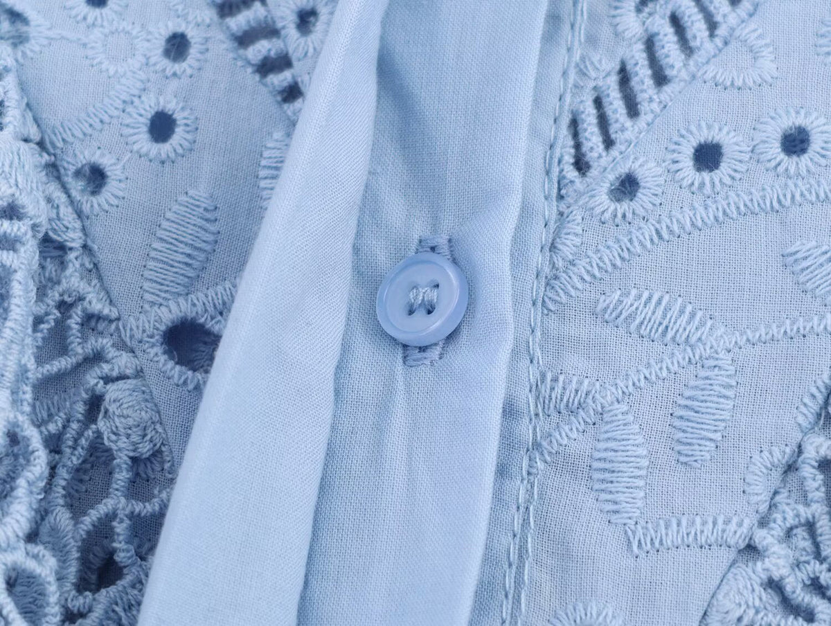 Women Clothing Autumn Hollowed out Embroidered Shirt