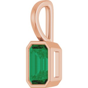 14K Rose Gold Lab-Grown Emerald Pendant