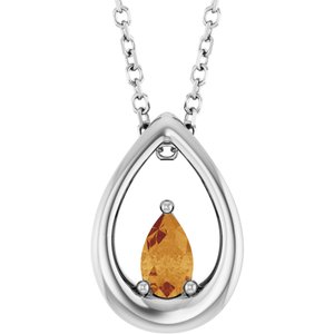 Sterling Silver Natural Citrine 16-18" Necklace