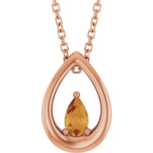 14K Rose Gold Natural Citrine 16-18" Necklace