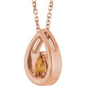 14K Rose Gold Natural Citrine 16-18" Necklace