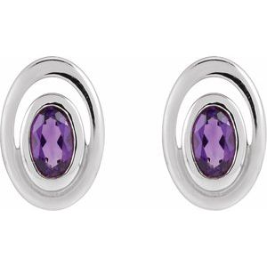 Sterling Silver Natural Amethyst Geometric Earrings – image 2