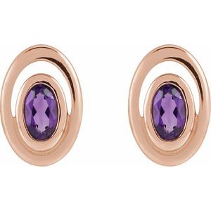14K Rose Gold Natural Amethyst Geometric Earrings – image 2