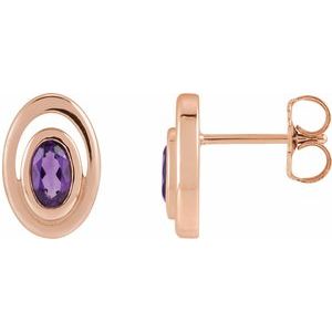 14K Rose Gold Natural Amethyst Geometric Earrings