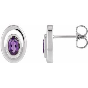 Sterling Silver Natural Amethyst Geometric Earrings