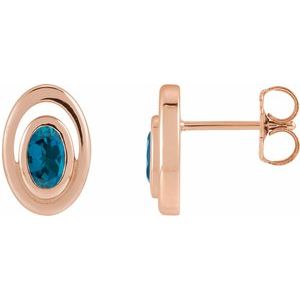 14K Rose Gold Natural London Blue Topaz Geometric Earrings