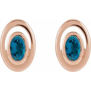 14K Rose Gold Natural London Blue Topaz Geometric Earrings – image 2