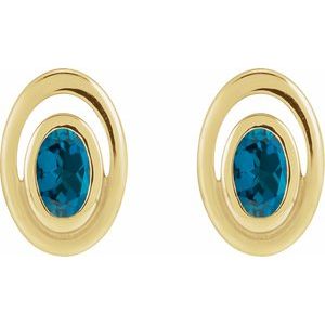 14K Yellow Gold Natural London Blue Topaz Geometric Earrings – image 2